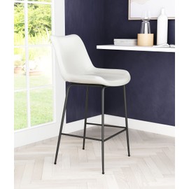 Zuo Byron Counter Stool White, White Counter Stool, Modern Style, Faux Leather, Plush and Durable Faux Leather Fabric, Plywood, Indoor Bar, 20.1" W x 22.2" D x 38.6" H