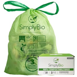 3 Gallon Compostable Trash Bags with Drawstring, Heavy Duty Extra Thick 1 Mil, 11.36 Liter, 50 Bags, Small Kitchen Food Scrap Waste Bag, US BPI and OK Compost Home Certified(3 Gallon 50 Count)