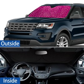 Animal Pink Leopard Print Windshield Sunshade for Car SUV Truck Foldable Uv Ray Reflector Front Window Sun Shade Visor Shield Cover -59" X 31"