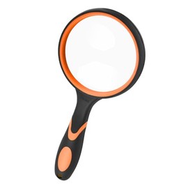 Lupa de Lectura de Gran Aumento de Mano 10X 75 mm Lupas Portátil, Aplicada a Libros de Ciencia Insectos Hobby Observación Premium Mango Suave para Mayores Niños (Ferroso + Naranja)