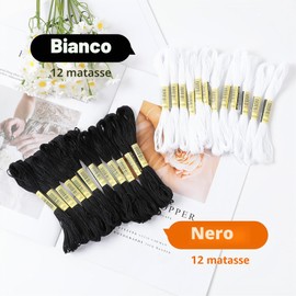 Romon Fili da Ricamo, Fili da Ricamo Bianco e Nero, Fili Cotone Braccialetti, Matassine Punto Croce, Embroidery Floss per Amicizia Braccialetti Mestieri, Fili Punto Croce per Maglieria Punto Croce, 8m