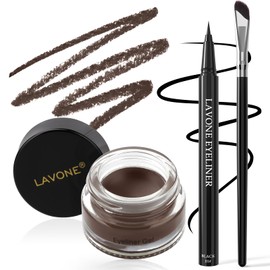 LAVONE Eyeliner Set - Waterproof Makeup Kit with Liquid eyeliner Pencil, Gel Eyeliner & Angled Eye liner Brush, Waterproof, Smudge Resistant, Long Lasting Formula - Black Brown