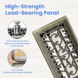 Howeall 4x8 Inches Heavy Duty Walkable Floor Register - Easy Adjust Air Supply Lever Decorative Floor Vent Covers, Savannah Design Vent Covers for Home - Antique Brass
