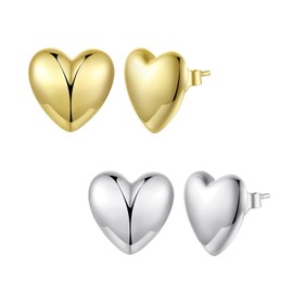 WOSTU Heart Stud Earrings for Women with 925 Sterling Silver Posts Hypoallergenic Earring Lightweight Everyday Jewelry for Anniversary Birthday Valentine’s Day