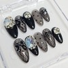 Black see-through handmade nail tips - long stiletto / 블랙