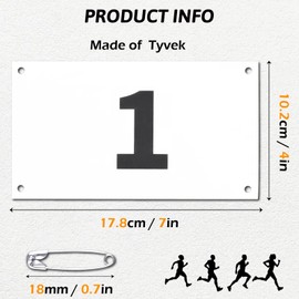 TRIWONDER Tyvek Running Bib Competitor Numbers with Safety Pins, Running Numbers Paper Tags 1-500, Tearproof and Waterproof 4 x 7 Inches for Marathon Races and Events Sports Games (1-50)
