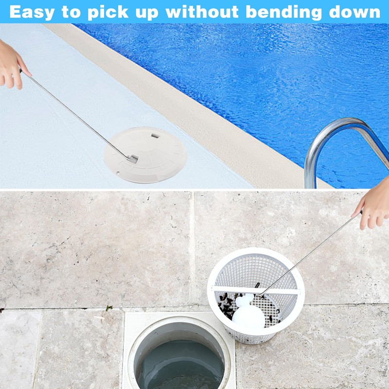 2Pcs Pool Skimmer Hook, Stainless Steel Skimmer Basket Handle Extended