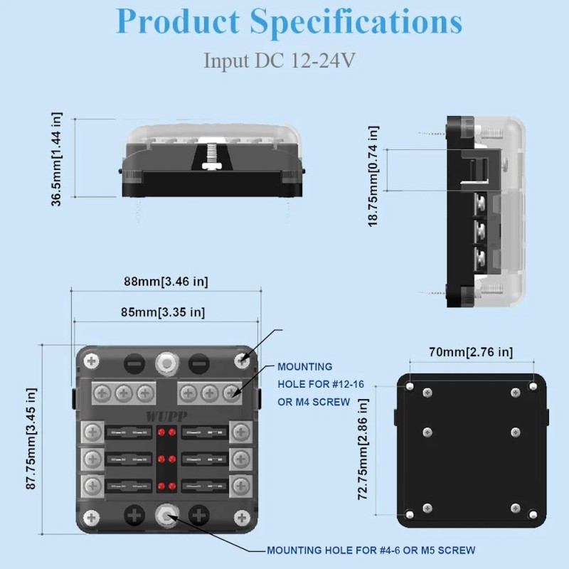 WUPP Waterproof Boat Fuse Panel 12-24V - Marine Fuse Block