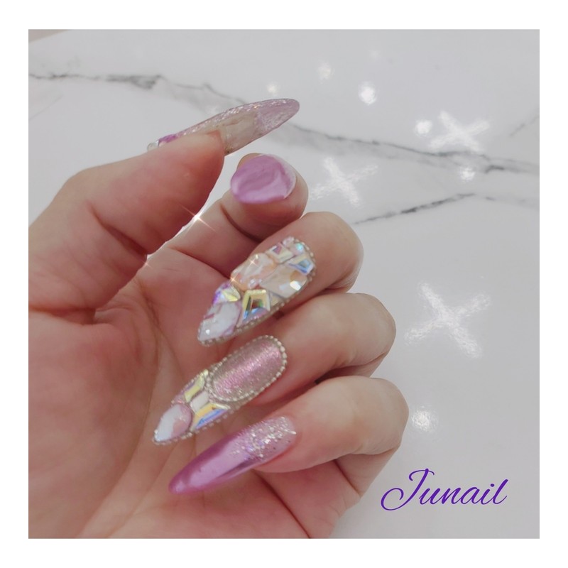 ⭐️ Pink satin handmade nail tips ✨ - Long ballerina