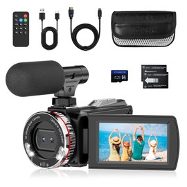 Video Camera 4K 60FPS Camcorder, 48MP 21X Digital Zoom Vlogging Camera for YouTube, 3.0 Inch 270° Rotating Screen Vlog Camera, Video Camera with External Microphone, Remote Control, 64 GB Card, 2