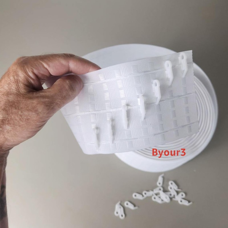 Byour3 - Curtain Tape for Wavy Curtains - White Ruffle