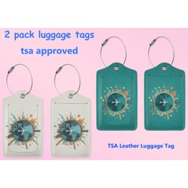 2P Go Travel Flight Views Luggage Tags Privacy Cover ID Label with Stainless Steel Loop and Address Card for Travel Bag Suitcase Funny Cute Man Women Kids