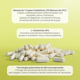 Matter Probivos Adultos, Probióticos 25 Billones de UFC con L-Glutamina, Tecnología de Microencapsulado, Apoyo Digestivo, Metabólico e Inmunológico, 1