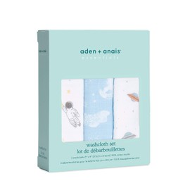 aden + anais essentials Washcloth Set, Super Soft 100% Cotton Muslin, 27.5x27.5cm, 3 Pack, space explorers