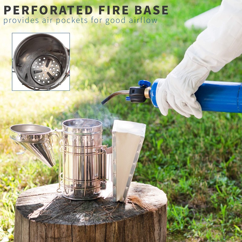 New Bee Hive Smoker Stainless Steel w/Heat Shield Beekeeping Equipment