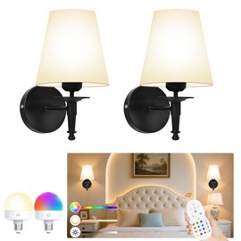 Yollzey Battery Operated Wall Sconces Set of 2, Cordless Dimmable LED Wall Lights with Rechargeable 5800mAh 15 Colors Bulb and Remote, Black Wall Lamp for Porch, Bedroom, Living Room, Fireplace