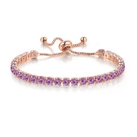 Caiyao Tennis Chain Rhinestone Beads Slider Bracelet 14K Gold Silver Plated Adjustable Crystal Seed Bracelet for Women Wedding Party Geometric Jewelry Gift-D purple