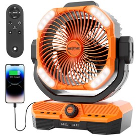 WESTTREE Battery Powered Fan Powerful Airflow Battery Operated Air Circulator Fan for Bedroom,Quiet & 360°Auto Oscillating Rechargeable Camping Fans with LED Light (RGBW) X66 Orange