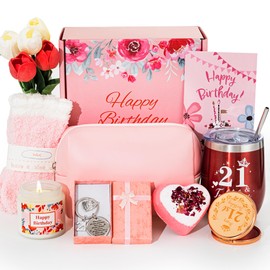 21st Birthday Gifts for Her,Turning 21 Year Old Unique Happy Birthday Gift Baskets for Girls,Relaxation Spa Bath Tumbler Gift Set, Funny 21 Gifts Ideas Box for Best Friends Mom Wife Sister Women