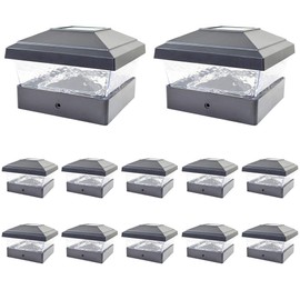 12 Pack Black Outdoor Garden 5 x 5 Solar LED Post Deck Cap Square Fence Light Hammered Lens Landscape Lamp PVC Vinyl