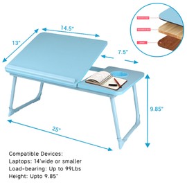 CloudTrip Laptop Desk for Bed or Couch, Lap Desk, Home office Desks, Breakfast Tray Desk, Desk with Cup Holder, Watching Movies in Bed, laptop stand for bed, Lap Desk, Fordable Legs Desk (blue) (Blue)