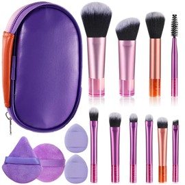 14PCS Portable ON THE GO Makeup Brush Set Mini Travel Makeup Brushes Set Easy-taken Mini Full Complete Function Cosmetic Brushes Kit with Brush Pouch (Colorful)