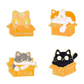 sunruchao 4Pcs Cat in Carton Enamel Pin Cute Cat Badges Animal Lapel Pins Brooches for Women Girls Children Jewelry Gift Decoration for Clothing Bags Hats