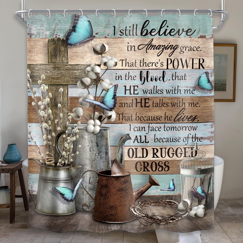 MESHELLY Rustic Farmhouse Christian Shower Curtain 60Wx72H Bible Verse Butterfly