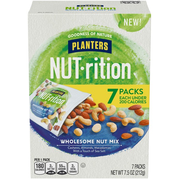 NUT-rition Wholesome Nut Mix, 7.5 oz Box (Contains 7 Individual Pouches) - Cashews, Almonds and Macadamias Snack Mix - No Artificial Flavors, No Artificial Colors, No Preservatives - Kosher