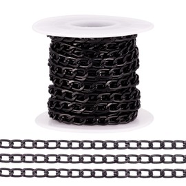 Boutigem 5m Black Aluminum Faceted Curb Chain, 7mm x 4mm x 1.2mm, Modern Twisted Oval Link Design, Perfect for Jewelry Making Projects