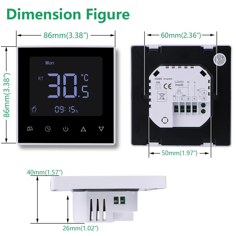 Wengart Digital Thermostat WG8818,AC230V 3A LCD Digital Display with Programming