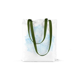 Bonamaison Printed Tote Bag, Reusable Grocery Bag, Shopping Bag, Machine Washable, Foldable, Canvas Cloth Bag with Green Handles, Size: 34x40 Cm