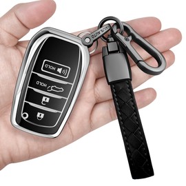 Sindeda for Toyota Key Fob Cover with Keychain Soft Full Protection Key Shell fit for 2025 Camry 2019-2024 Venza, RAV4 Prime, Land Cruiser, Fortuner, Grand Highlander, Corolla Cross 4-5Buttons(Silver)