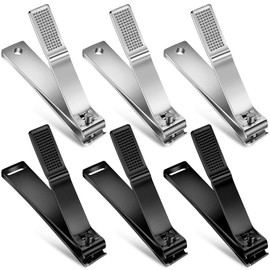 Mudder 6 Pcs Silver and Black Large Toenails Clippers Nail Clippers Straight Edge Toenails Cutters Stainless Steel Nails Trimmer Cutters for Men Women Thick Nails Straight Sharp Blade Anti-slip Handle