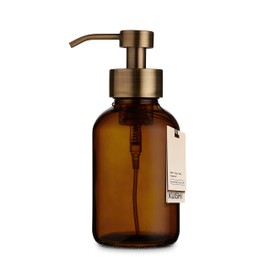 Kuishi Amber Glass Foaming Liquid Soap Dispenser with Gold Pump, 18oz Soap Bottle, UV Protective Amber Glass Container
