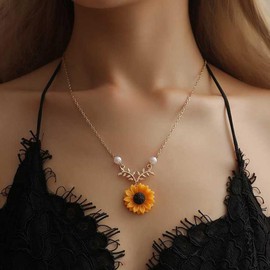 Angenster Women's Sunflower Costume Set, Carnival Costume Sunflower Costume with Tulle Skirt, Yellow Sunflowers Hair Accessories and Necklaces, Women's Flower Costume for Carnival Fancy Dress Theme