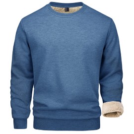 MAGCOMSEN Mens Sweatshirt with Sherpa Lining Pullover Men Winter Basic T-Shirt Warm Plain Sweatshirts Outdoor Work Jumper Men Pullover Sweater with Fleece Lined Winter Thick Tops, Grey Blue