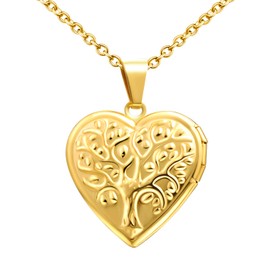 MicLee Heart Locket for Opening Tree of Life Pendant Necklace Pictures Photo Amulet Stainless Steel Locket Women Girls Fashion Jewellery Gift for Valentine's Day Mother's Day, Stainless Steel