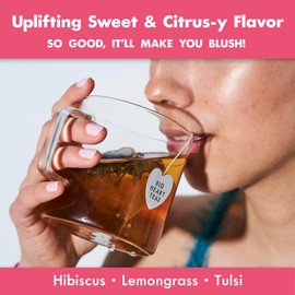 Big Heart Tea Co. Tea Bags - Blushing Pink Hibiscus - Certified Organic, Naturally Sweet Ayurvedic Herbal Decaf Tea with Small Batch Ground Herbs - Adaptogenic Tulsi and Lemongrass, 10 Tea Bags