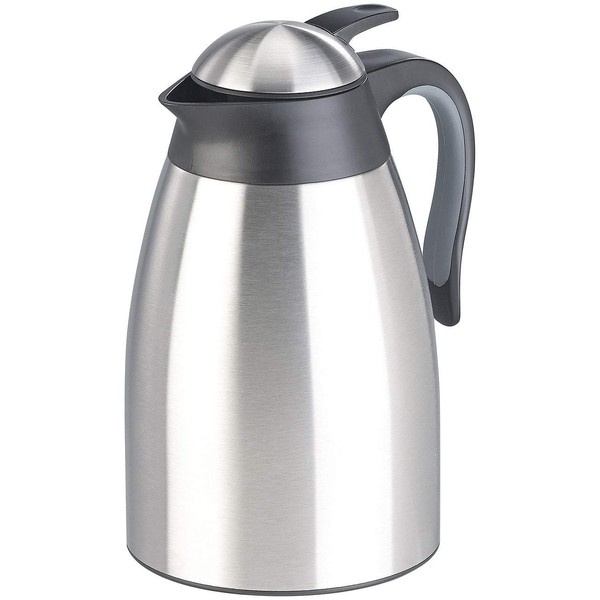 Rosenstein & Söhne Warming Jug: Double-Walled Stainless Steel Vacuum Flask with Pouring Button, 1.5 Litres (Vacuum Teapot, Insulated Jug One-Hand Automatic, Double-Walled