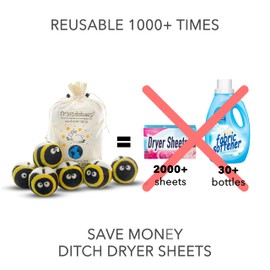 Friendsheep Wool Dryer Balls, Organic Reusable Fabric Softener Alternative for Laundry, Handmade, Fair Trade, Hypoallergenic, Eco-Friendly, Plastic-Free (6 Pack XL – Busy Bees)