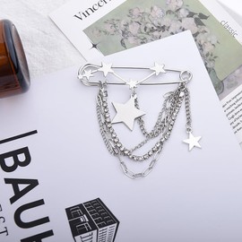 Punk Star Brooch Chain Pin Coat Safety Pin Brooch Y2k Decorative Pins Shawl Pin Brooches for Women Clothes Lapel Coat Retro Brooch Pins for Women Men Clothes Retro Star Pins for Scarves