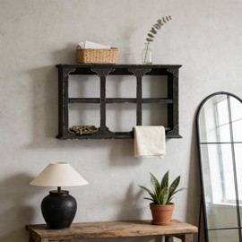 SOFE Distressed Black Floating Shelf with Carved Accents, 3-Tier Wall Shelving Unit, 24 Inch Long Farmhouse Decorative Wooden Shelves for Wall, Display for Candles Book Framed, Dark Home Decor