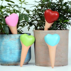 Qinsuikai 4 Pack Plant Watering Devices, Love Heart Shape Terracotta Watering Spikes, Vacation Self Watering Planter Insert, Automatic Plant Waterer for Indoor Outdoor Plants