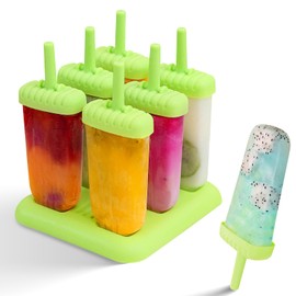 New Resunable Popsicles Molds,Pack of 6 Pce Ice Popsicle Maker- Food Grade BPA Free,Easy-Release Ice Pop Molds,Diy Homemade Popsicle Molds with Resunable Popsicle Sticks (Green)