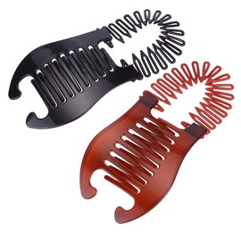Nifocc Interlocking Banana Combs Stretch Flexible Hair Combs Clips Flexible Ponytail Hair Clips Hair Accessories for Women and Girls Pack of 2 Brown and Black