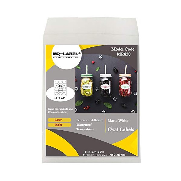 Mr-Label 1.5" x 2.5" Oval White Sticker Label - Waterproof