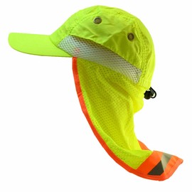 Glory Max High Visibility Reflective Work Safety Bucket Hat Cap Mesh Neck Flap (Baseball Cap Style Green 1Pc)