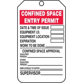 Accuform TCS323CTM PF-Cardstock Confined Space Tag, Legend "Confined Space Entry Permit", 5.75" Length x 3.25" Width x 0.010" Thickness, Red/Black on White (Pack of 5)