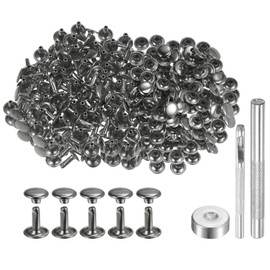 sourcing map 200 Sets Leather Rivets 9mm x 10mm Metal Double Cap Rivet Snaps Studs Fasteners with 3pcs Setting Tools Rivets for Leather Craft DIY Repair Decoration, Gunmetal